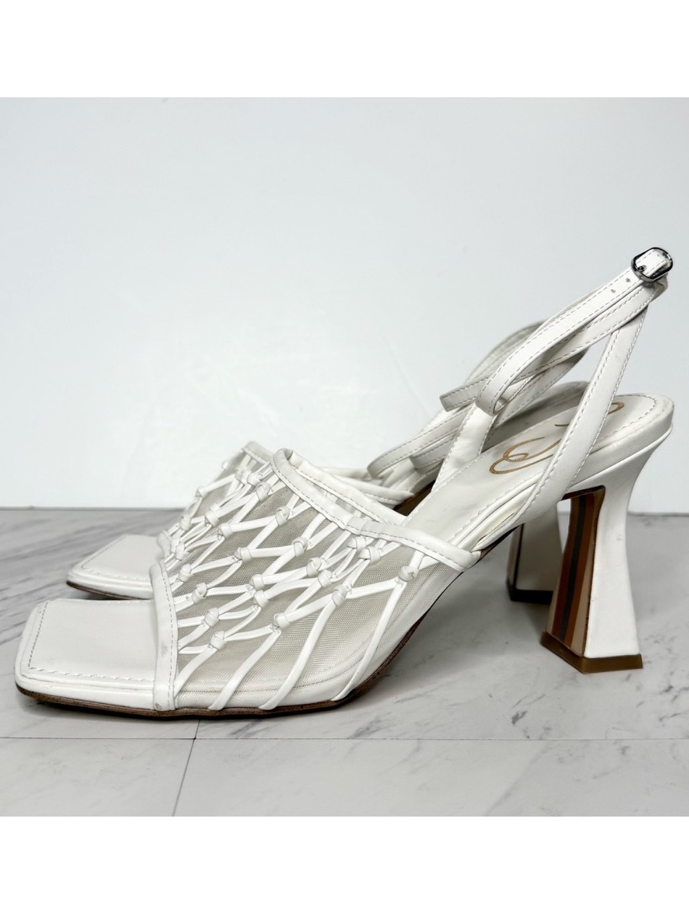Sam Edelman Candice Square Toe White Heeled Sandal 9 1/2 M